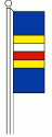 Krátka zástava Lamača je tiež pruhová, je však svojou dlhšou stranou pripojená k žrdi. Je vhodná najmä na hromadnú vlajkovú výzdobu mestskej časti.