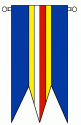 Koruhva Lamača predstavuje zvislý typ zástavy, pri ktorej je textil pripojený k priečnemu rahnu, spolu s ktorým sa vztyčuje na stožiar. Farby sú zoradené zľava doprava.
